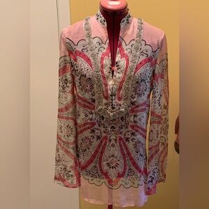 Allen B. by Allen Schwartz Raspberry and Black Patterned Top NWOT